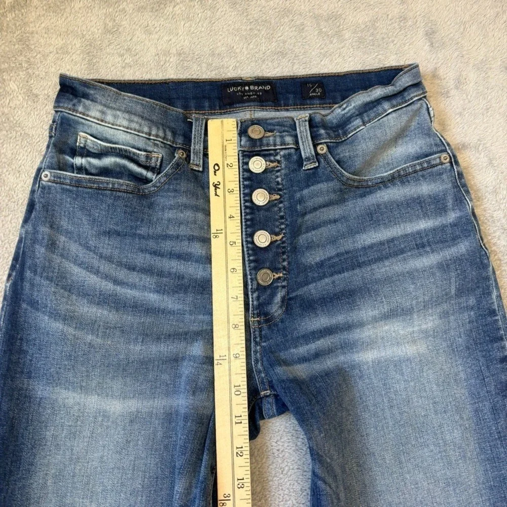 Lucky Brand Jeans Womens 10 Blue Ankle High Rise Skinny Bridgette Exposed Button - Picture 4 of 13